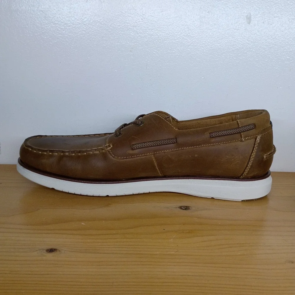 Florsheim Tropics‎ Elastic Lace Moc Toe Boat Cognac Leather Mens 12 M Shoes